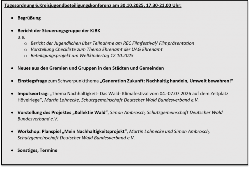 Tagesordnung zur 6. KJBK